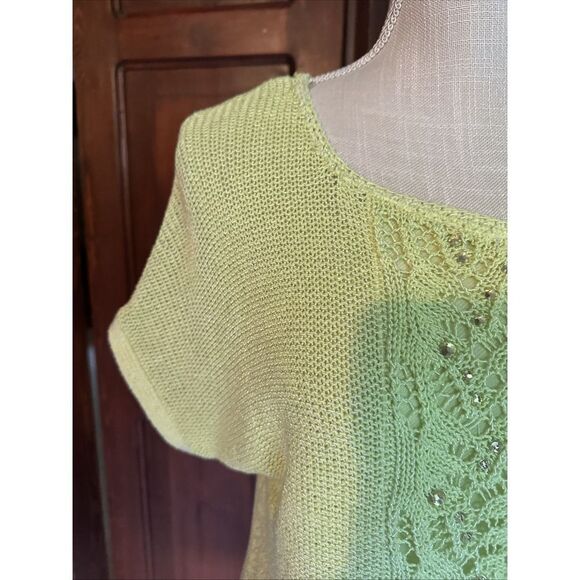 Womens Ruby Rd Pullover Sweater Knitted Top Lime Green Large CUTE! Sequins - Picture 3 of 6
